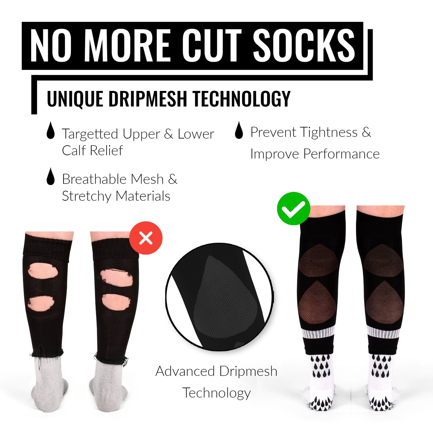 DRIPsox® Sock Sleeves | To go with Grip Socks | Calf Comfort DripMesh Technology | 3 Sizes for Kids, Juniors, Women &amp; Men (S:13C-3.5 | M:4-7.5 | L:8+)