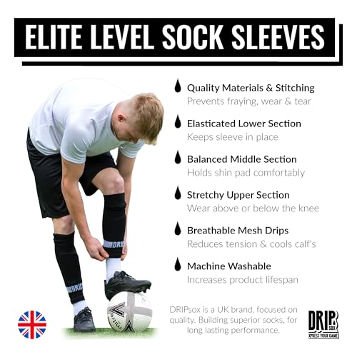 DRIPsox® Sock Sleeves | To go with Grip Socks | Calf Comfort DripMesh Technology | 3 Sizes for Kids, Juniors, Women &amp; Men (S:13C-3.5 | M:4-7.5 | L:8+)