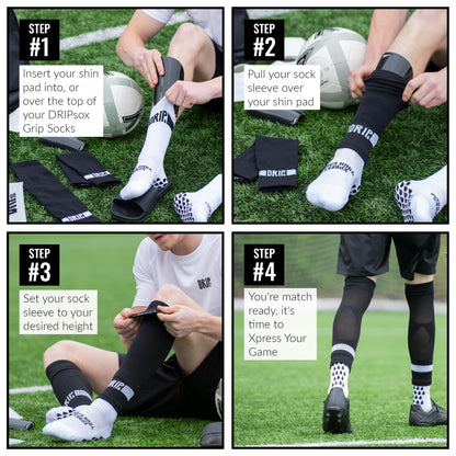 DRIPsox® Sock Sleeves | To go with Grip Socks | Calf Comfort DripMesh Technology | 3 Sizes for Kids, Juniors, Women &amp; Men (S:13C-3.5 | M:4-7.5 | L:8+)