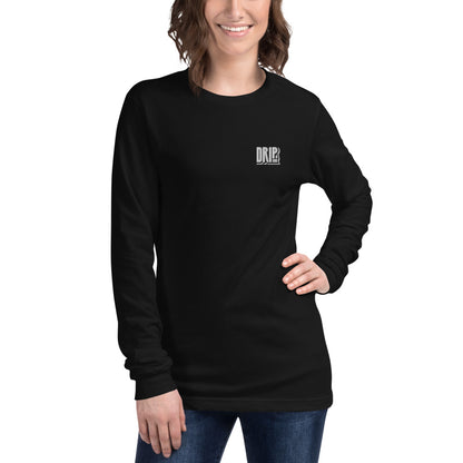 DRIPsox® Long Sleeve T-Shirt | Unisex | Black | Multiple Sizes | Regular Fit | White Logo (Left) | Embroidered