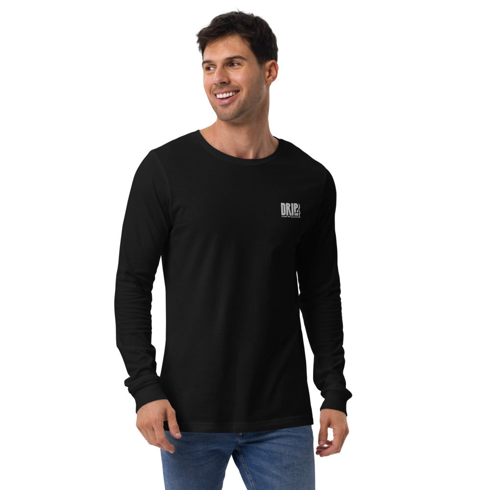 DRIPsox® Long Sleeve T-Shirt | Unisex | Black | Multiple Sizes | Regular Fit | White Logo (Left) | Embroidered