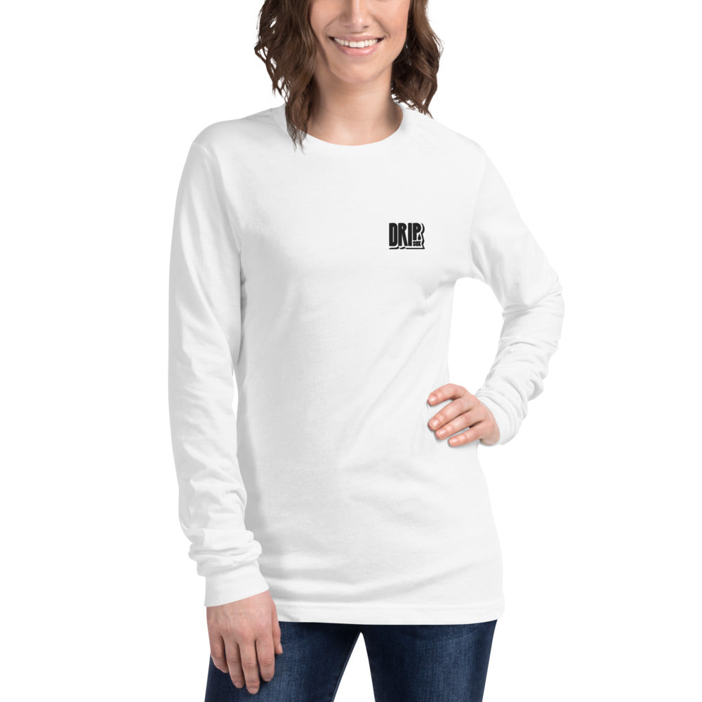 DRIPsox® Long Sleeve T-Shirt | Unisex | White | Multiple Sizes | Regular Fit | Black Logo (Left) | Embroidered