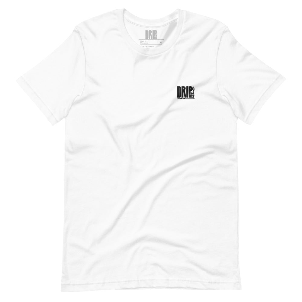 DRIPsox® T-Shirt | Unisex | White | Multiple Sizes | Regular Fit | Black Logo (Left) | Embroidered