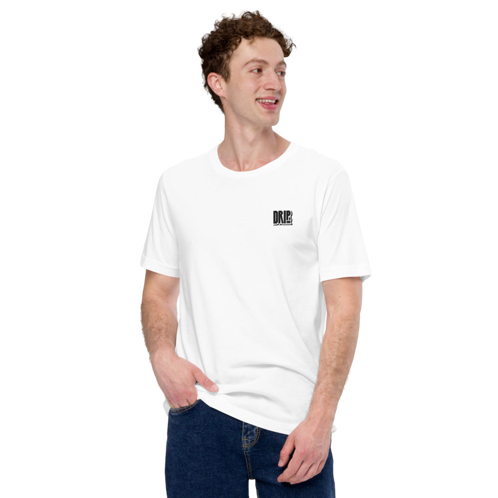 DRIPsox® T-Shirt | Unisex | White | Multiple Sizes | Regular Fit | Black Logo (Left) | Embroidered