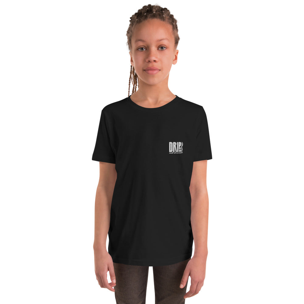 DRIPsox® Youth T-Shirt | Unisex | Black | Multiple Sizes | Regular Fit | White Logo (Left) | Embroidered