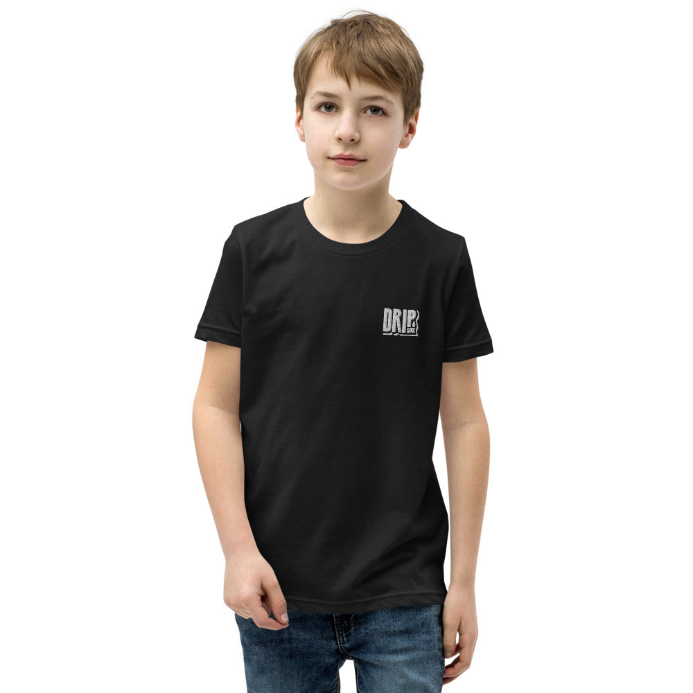 DRIPsox® Youth T-Shirt | Unisex | Black | Multiple Sizes | Regular Fit | White Logo (Left) | Embroidered