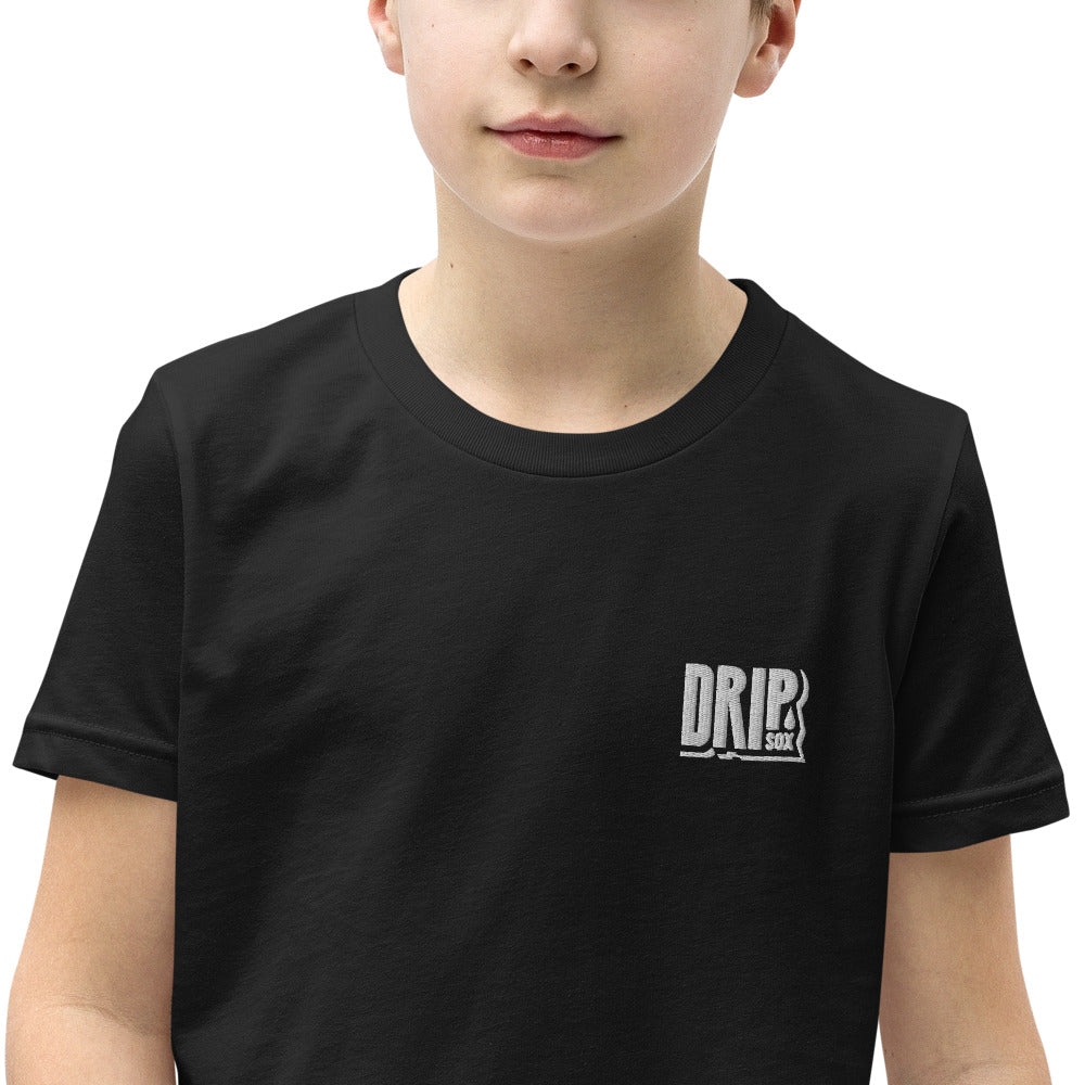 DRIPsox® Youth T-Shirt | Unisex | Black | Multiple Sizes | Regular Fit | White Logo (Left) | Embroidered