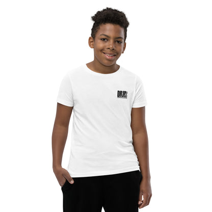 DRIPsox® Youth T-Shirt | Unisex | White | Multiple Sizes | Regular Fit | Black Logo (Left) | Embroidered